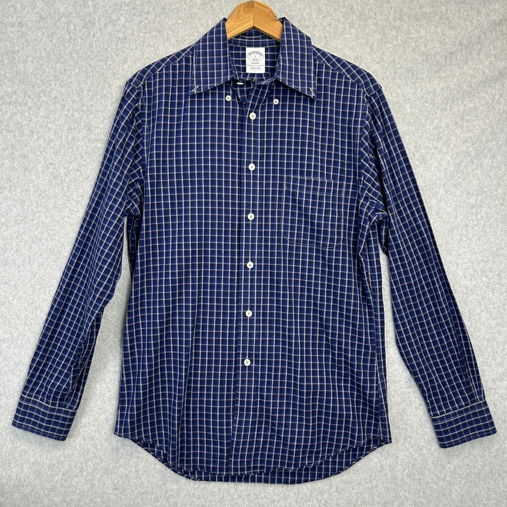 Brooks Brothers Regent Shirt Blue Grid Check Button Down Office Mens Size Small